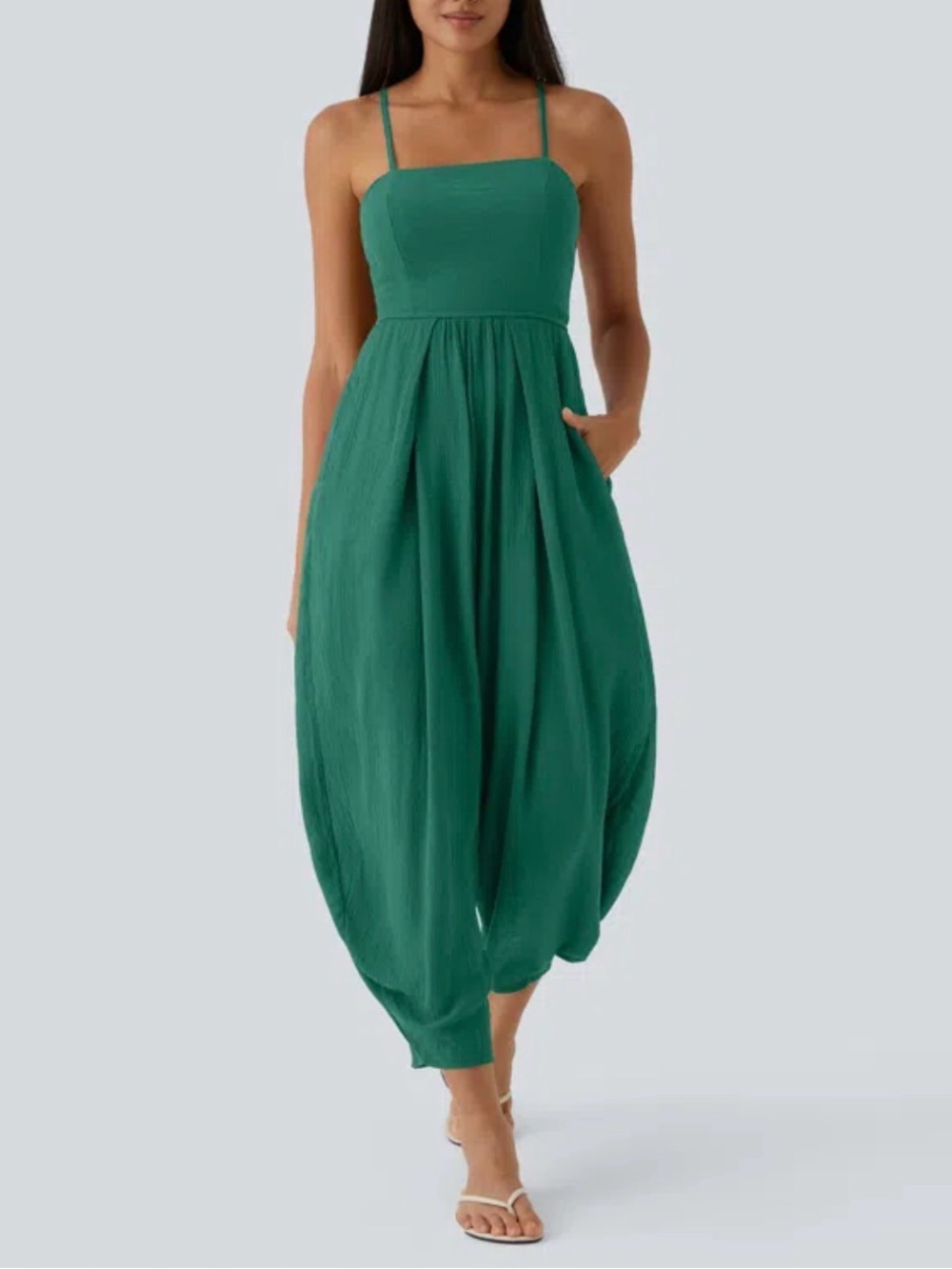 HALARA Emerald Green Balloon Jumpsuit with Spaghetti Straps Size L New